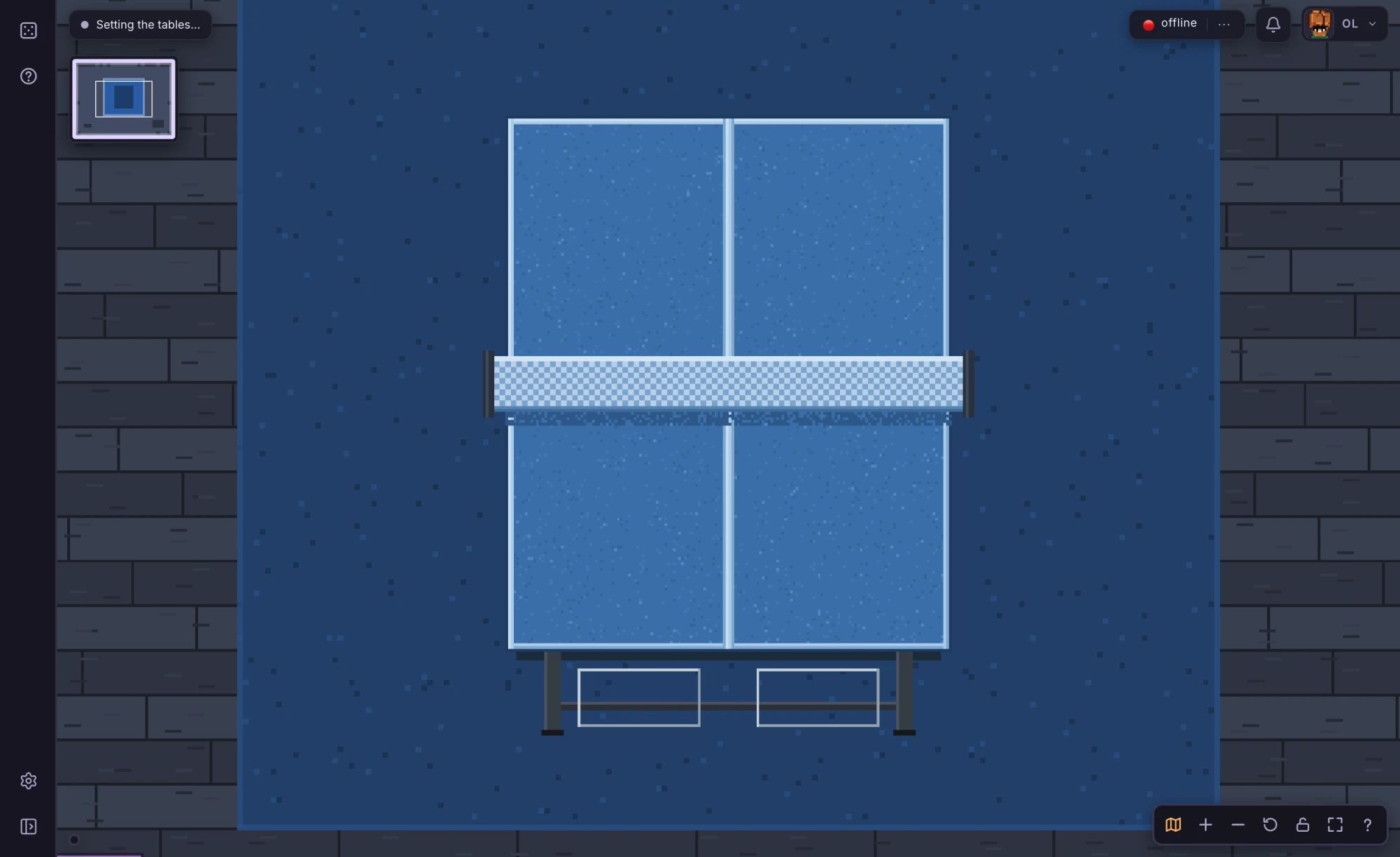The hall of games: the ping-pong table on its court